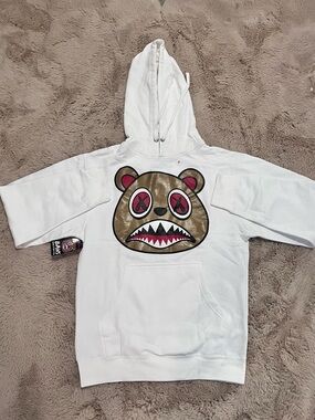 White Kids Hoodie with Graphic Bear Face